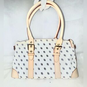 Vintage Domed White Dooney & Bourke with Navy Monogram size medium w/accessories